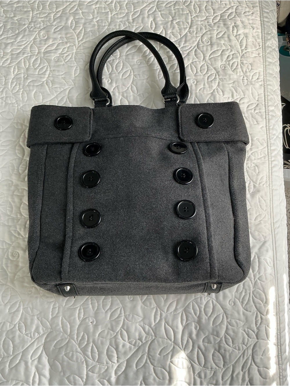 Unique Gray Double-Breasted Button Tote